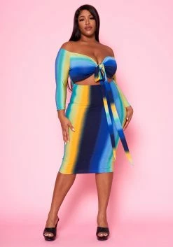 Plus Size Gradient Print Tie Front Bodycon Dress -Asoph Sales Shop 2020972 002 2
