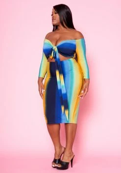 Plus Size Gradient Print Tie Front Bodycon Dress -Asoph Sales Shop 2020972 002 3