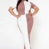 Plus Size Color Block Crop Top & Skirt Set