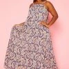 Plus Size Paisley Print Maxi Flare Dress