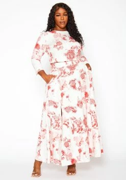 Plus Size Antique Floral Print Crop Top & Maxi Skirt Set -Asoph Sales Shop 2020990 001 3