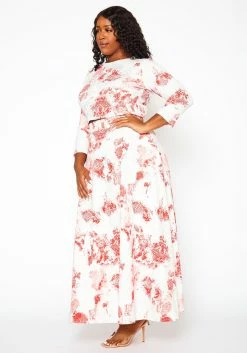 Plus Size Antique Floral Print Crop Top & Maxi Skirt Set -Asoph Sales Shop 2020990 001 4