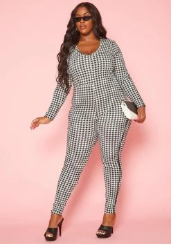 Plus Size Houndstooth Plaid Jumpsuit