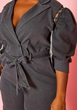 Plus Size Glitter Lace Up Denim Romper -Asoph Sales Shop 2021008 001 5