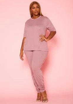 Plus Size Knit Half Sleeve Top And Jogger Pants Set -Asoph Sales Shop 2021040 002 2