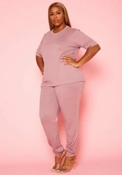 Plus Size Knit Half Sleeve Top And Jogger Pants Set -Asoph Sales Shop 2021040 002 3