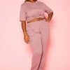 Plus Size Knit Half Sleeve Top And Jogger Pants Set