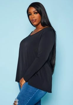 Plus Size V Neck Long Sleeve Top -Asoph Sales Shop 2021063 001 2
