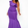 Plus Size One Shoulder Mermaid Maxi Dress