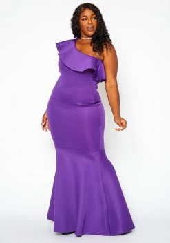 Plus Size One Shoulder Mermaid Maxi Dress