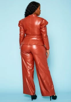 Plus Size Faux Leather Peplum Top & Pants Set -Asoph Sales Shop 2021099 001 4