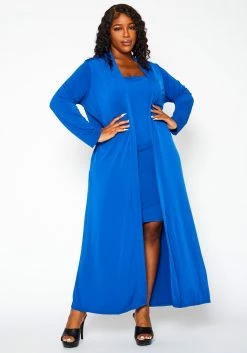 Plus Size Solid Tube Dress & Duster Cardigan Set
