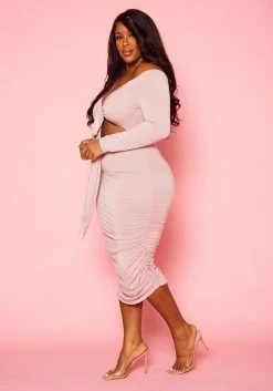 Plus Size Off Shoulder Cross Wrap Midi Dress -Asoph Sales Shop 2021111 004 3