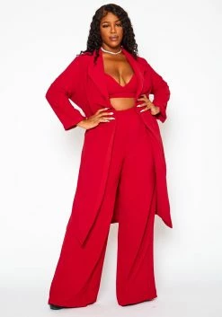 Plus Size Halter Crop Top & Duster Three Piece Set
