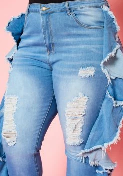 Plus Size Blue Wash Ruffle Hem Denim Jeans -Asoph Sales Shop 2021118 001 4