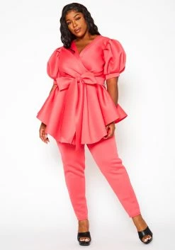 Plus Size Asymmetric Flare Hem Top & Pants Set -Asoph Sales Shop 2021122 003 3