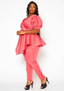 Plus Size Asymmetric Flare Hem Top & Pants Set -Asoph Sales Shop 2021122 003 4