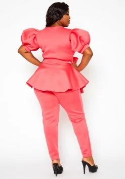 Plus Size Asymmetric Flare Hem Top & Pants Set -Asoph Sales Shop 2021122 003 5