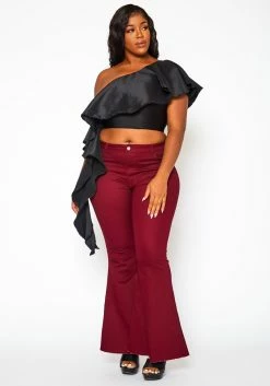 Plus Size Asymmetric Hem One Sleeve Crop Top -Asoph Sales Shop 2021131 001 1
