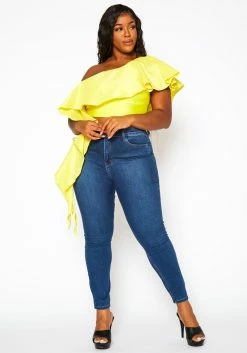 Plus Size Asymmetric Hem One Sleeve Crop Top -Asoph Sales Shop 2021131 002 3