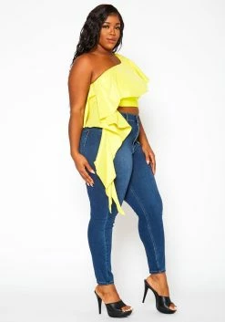 Plus Size Asymmetric Hem One Sleeve Crop Top -Asoph Sales Shop 2021131 002 4