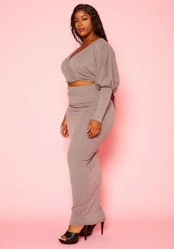 Plus Size Ribbed Knit Crop Top & Skirt Set -Asoph Sales Shop 2021132 001 2