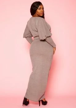 Plus Size Ribbed Knit Crop Top & Skirt Set -Asoph Sales Shop 2021132 001 3