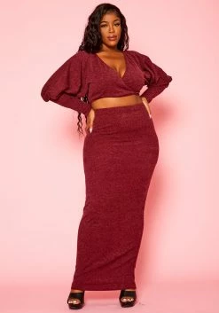 Plus Size Ribbed Knit Crop Top & Skirt Set