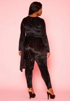 Plus Size Velvet Striped Asymmetric Top & Legging Set -Asoph Sales Shop 2021137 001 4