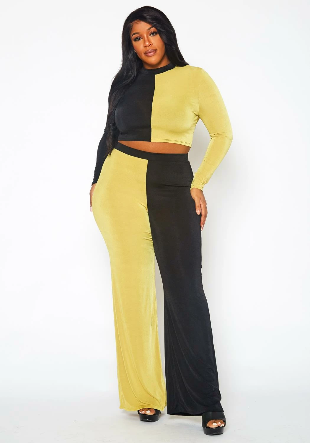 Plus Size Color Block Long Sleeve Top & Pants Set 1 Plus Size Color Block Long Sleeve Top & Pants Set