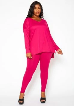 Plus Size V Neck Long Sleeve Top & Legging Set