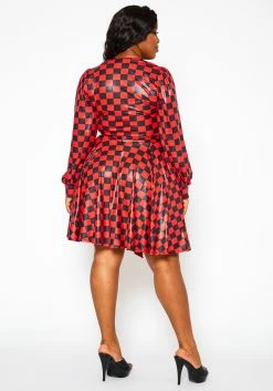 Plus Size Checkered Print Wrap Top & Pleated Skirt Set -Asoph Sales Shop 2021145 001 3
