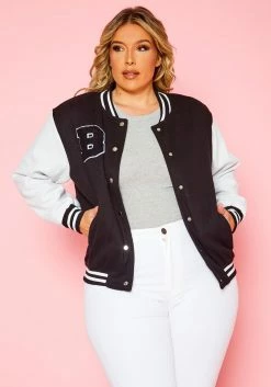 Plus Size Varsity Bomber Jacket
