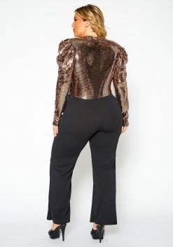 Plus Size Sequin Contrast Flare Jumpsuit -Asoph Sales Shop 2021151 002 3