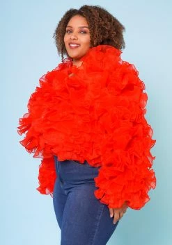 Plus Size Organza Tiered Ruffle Long Sleeve Jacket -Asoph Sales Shop 2021170 003 4