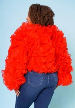 Plus Size Organza Tiered Ruffle Long Sleeve Jacket -Asoph Sales Shop 2021170 003 5