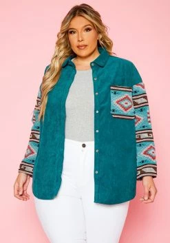 Plus Size Aztec Print Ribbed Jacket -Asoph Sales Shop 2021172 001 1