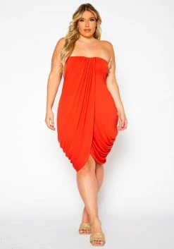 Plus Size Draped Tube Mini Dress