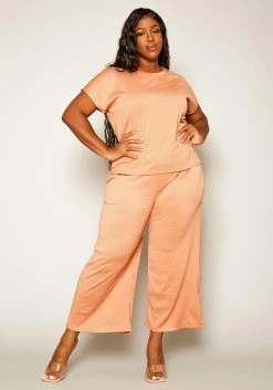 Plus Size Casual T Shirt & Flare Pants Set