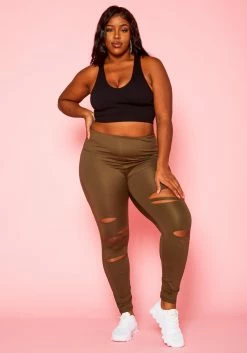 Plus Size High Waist Slit Hem Leggings