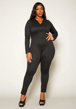 Plus Size Long Sleeve Bodycon Jumpsuit