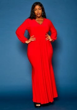 Plus Size Long Sleeve Mermaid Flare Gown -Asoph Sales Shop 2021276 002 1