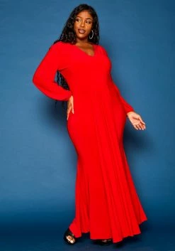 Plus Size Long Sleeve Mermaid Flare Gown
