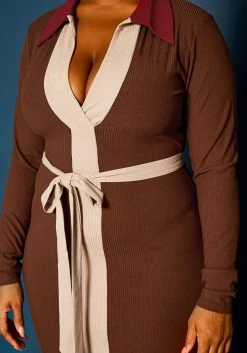 Plus Size Ribbed Knit Color Trim Midi Dress -Asoph Sales Shop 2021288 001 4