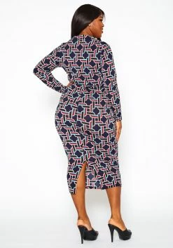 Plus Size Abstract Pattern Bodycon Midi Dress -Asoph Sales Shop 2021293 001 3
