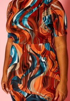 Plus Size Rustic Teal Pattern Flare Dress -Asoph Sales Shop 2021295 001 4