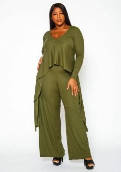 Plus Size Ribbed Knit Longline Top & Pants Set -Asoph Sales Shop 2021298 002 1