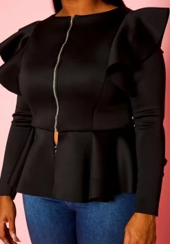 Plus Size Ruffle Shoulder Hem Peplum Jacket -Asoph Sales Shop 2021299 001 5