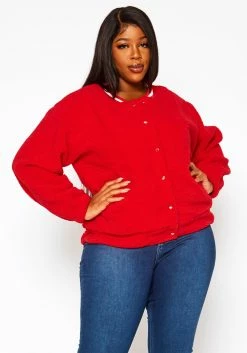 Plus Size Faux Fur Varsity Jacket