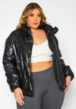 Plus Size Faux Leather Puffer Jacket -Asoph Sales Shop 2021304 001 2